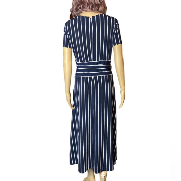 Lauren Ralph Lauren Kristie Stripe Jersey Midi Dress Shirt Sleeve Size 8 - Picture 2 of 8